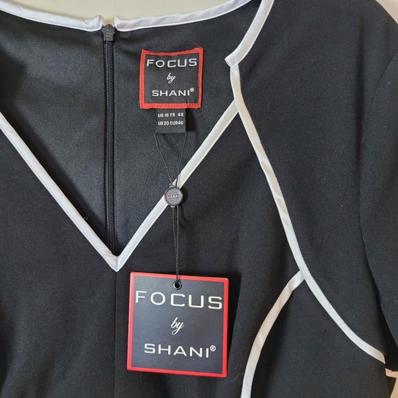 Focus Shani Ponte Dress Women's 16 Sheath black white Flutter Ruffle Short Mini. - Picture 8 of 16